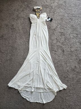 Jovani White Gown with Gold Embellished Halter